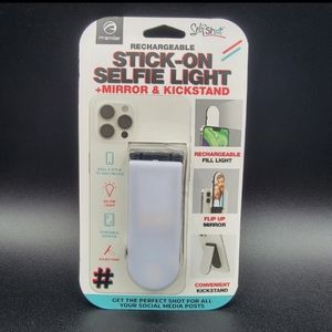 Stick On Selfie Light with Mirror & Kickstand Rechargeable 3 Led Light Modes New
